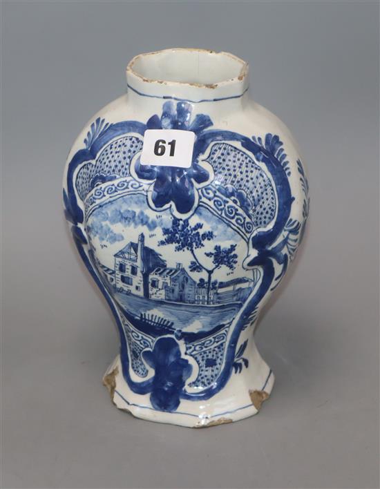 An 18th/19th century Delft blue and white vase height 22cm